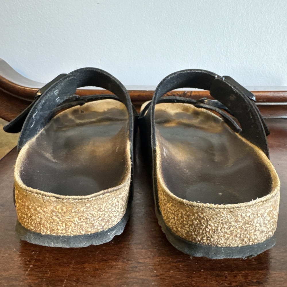 Size 40 Birkenstock Arizona Sandals Black Leather Double Strap Cork Footbed - Picture 13 of 14
